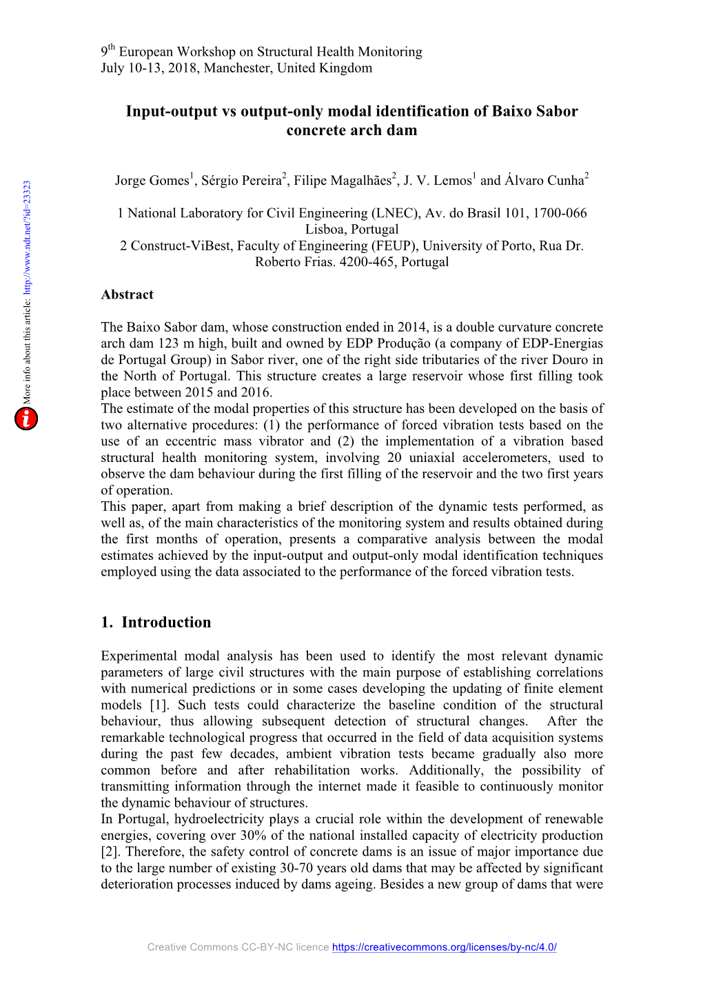 Input-Output Vs Output-Only Modal Identification of Baixo Sabor Concrete Arch Dam