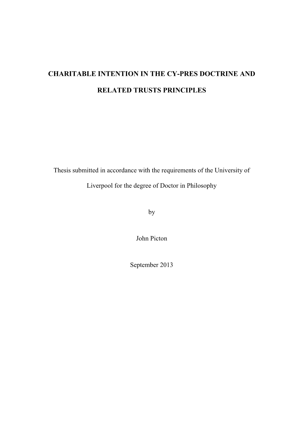 Charitable Intention in the Cy-Pres Doctrine and Related Trusts Principles