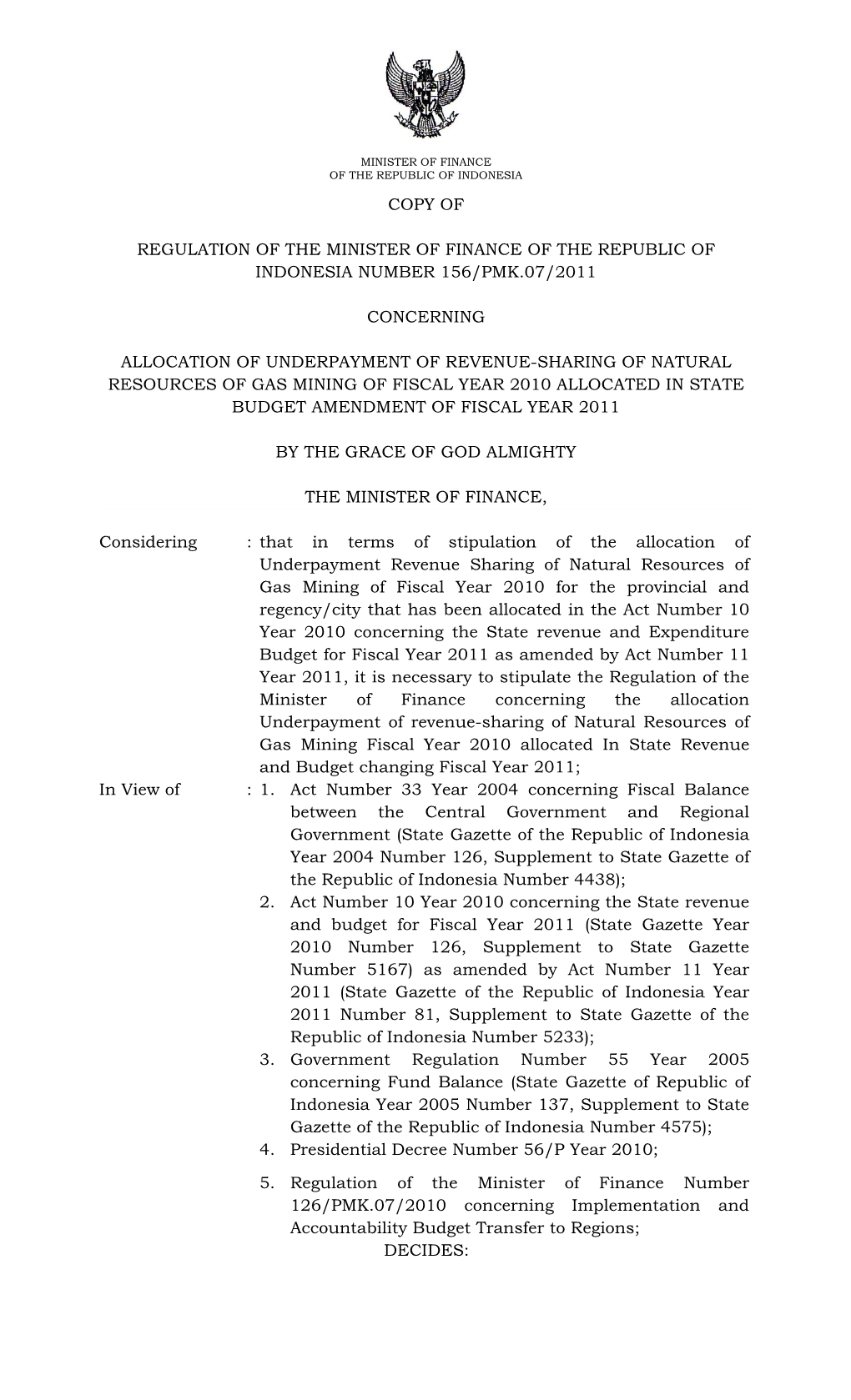 Copy of Regulation of the Minister of Finance of The