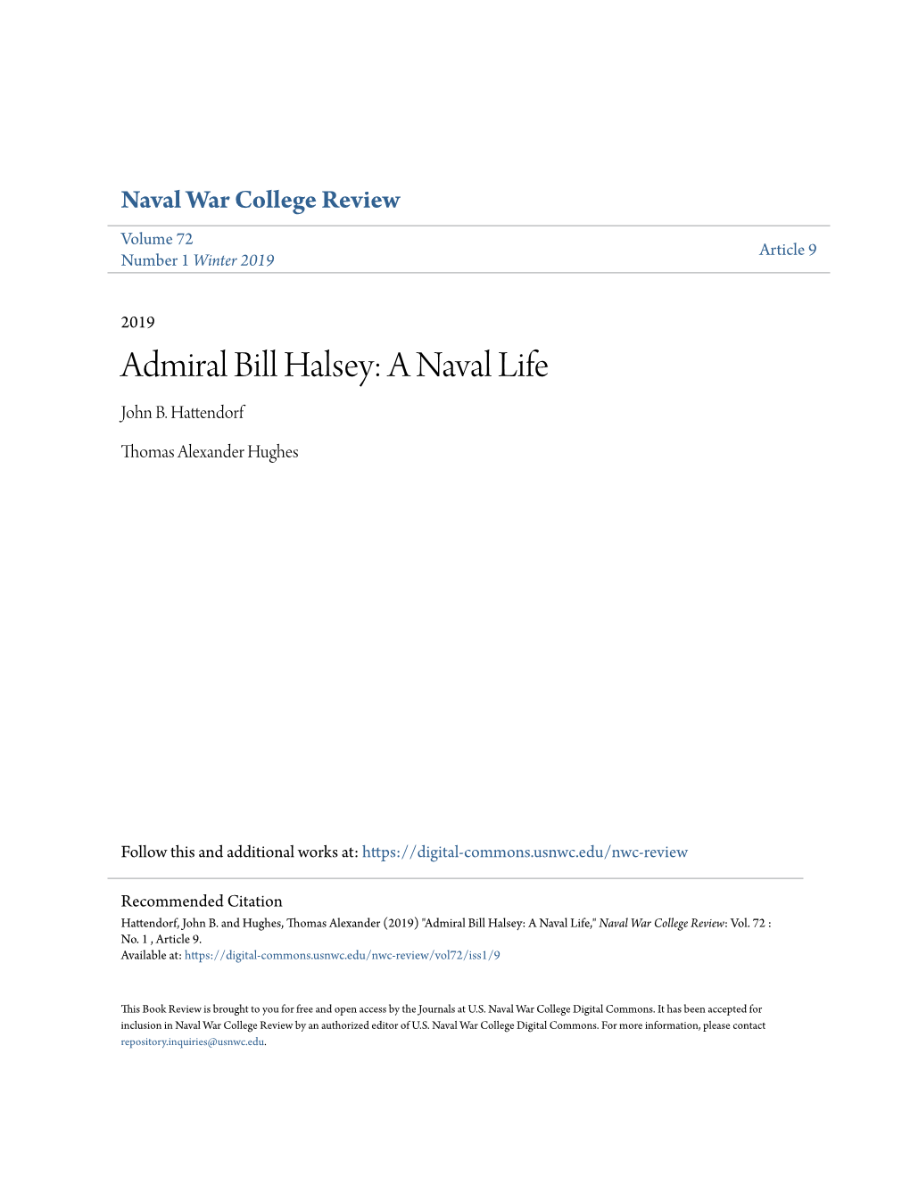 Admiral Bill Halsey: a Naval Life John B