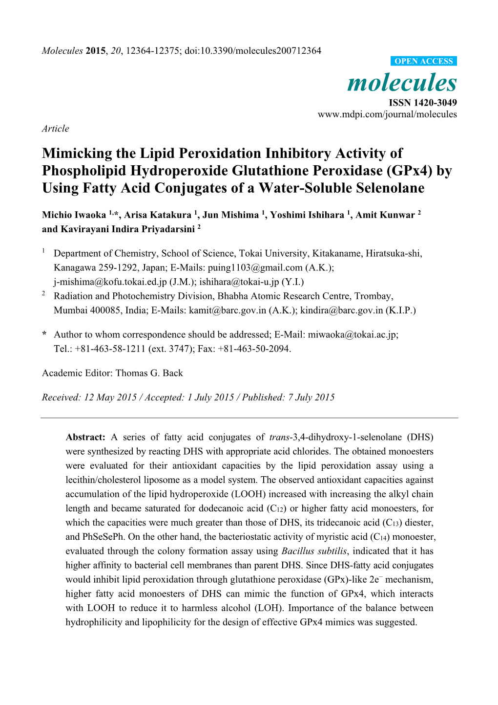 Mimicking the Lipid Peroxidation Inhibitory Activity of Phospholipid