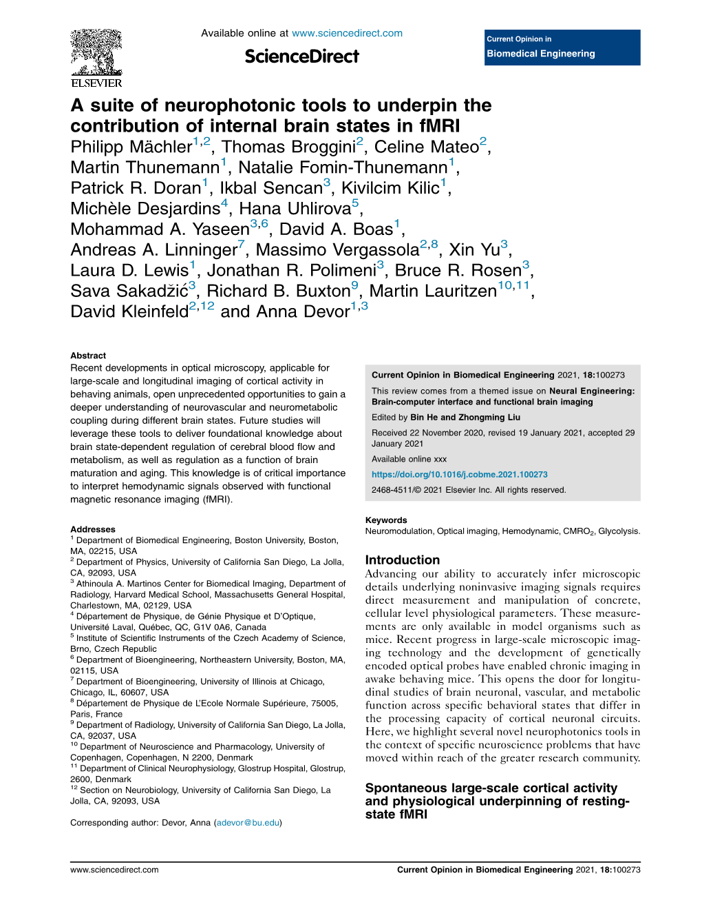 A Suite of Neurophotonic Tools to Underpin the Contribution of Internal