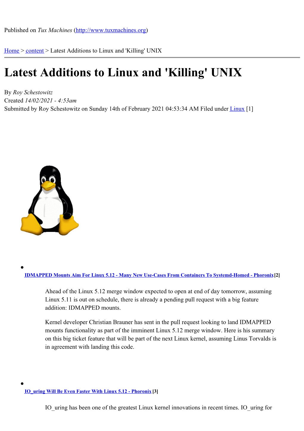 Latest Additions to Linux and 'Killing' UNIX