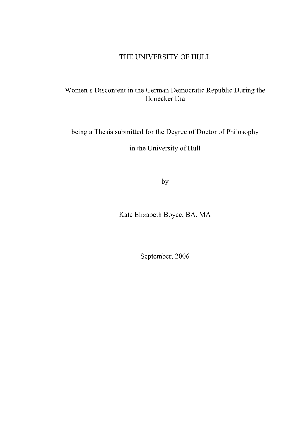 Thesis Submitted for the Degree of Doctor of Philosophy