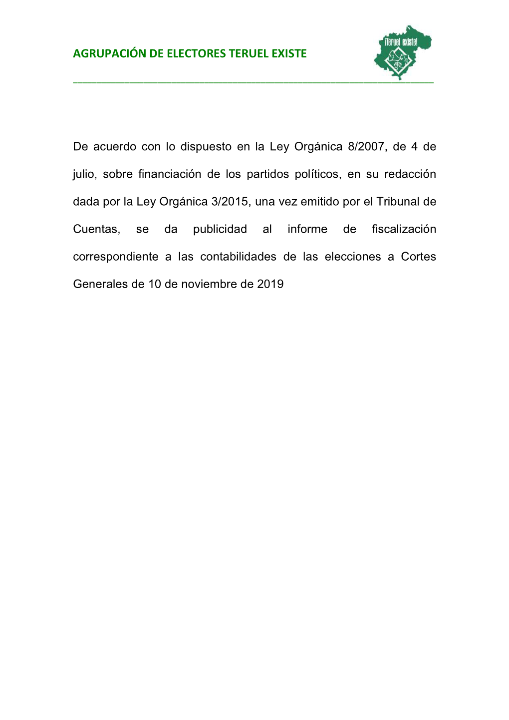 Informe Fiscalizacion Tc Agrupacion De Electores Teruel Existe