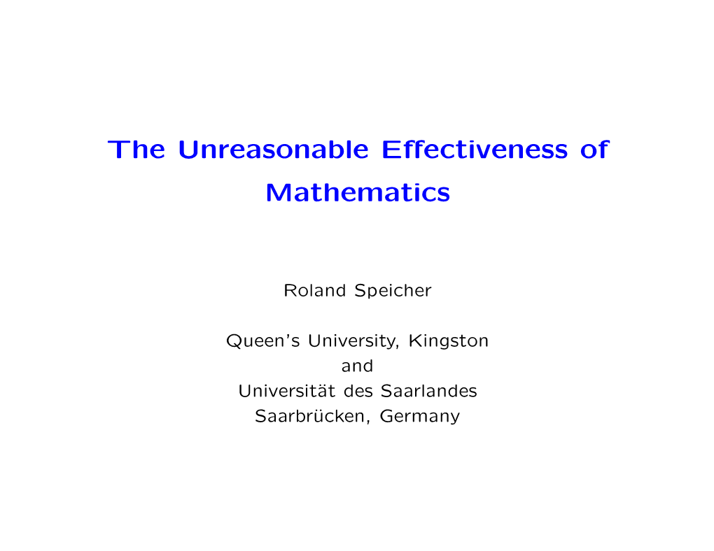 The Unreasonable Effectiveness of Mathematics