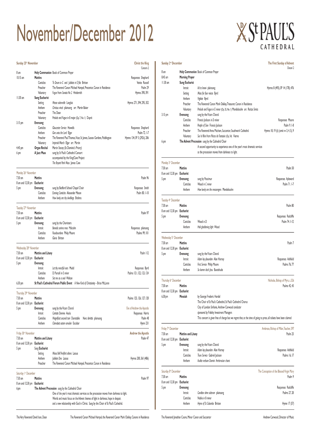 Music List 25 November 2012