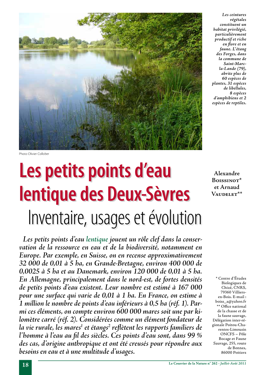 Les Petits Points D'eau Lentique Des Deux-Sèvres Inventaire, Usages Et