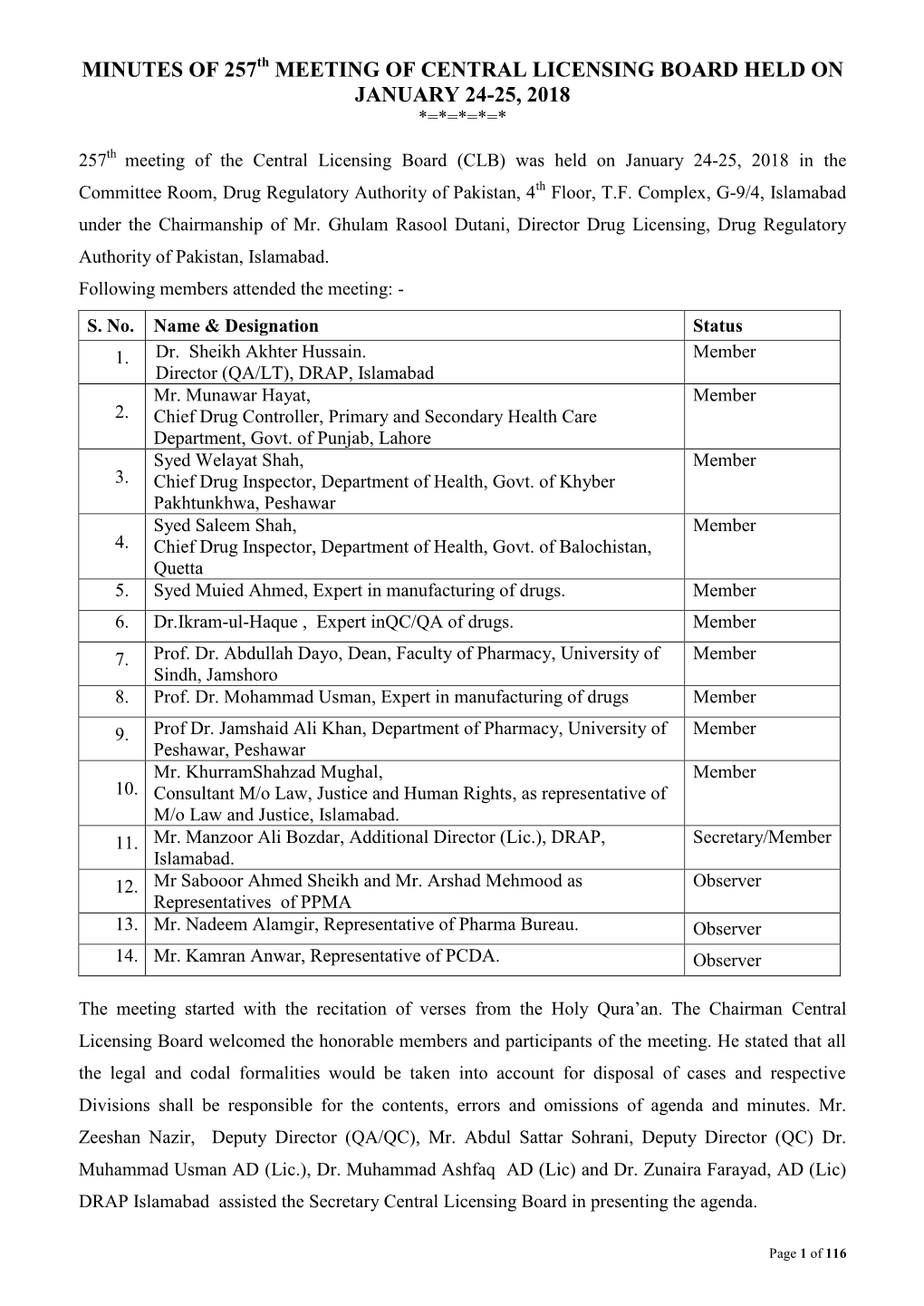 MINUTES of 229Th MEETING of CENTRAL LICENSING BOARD