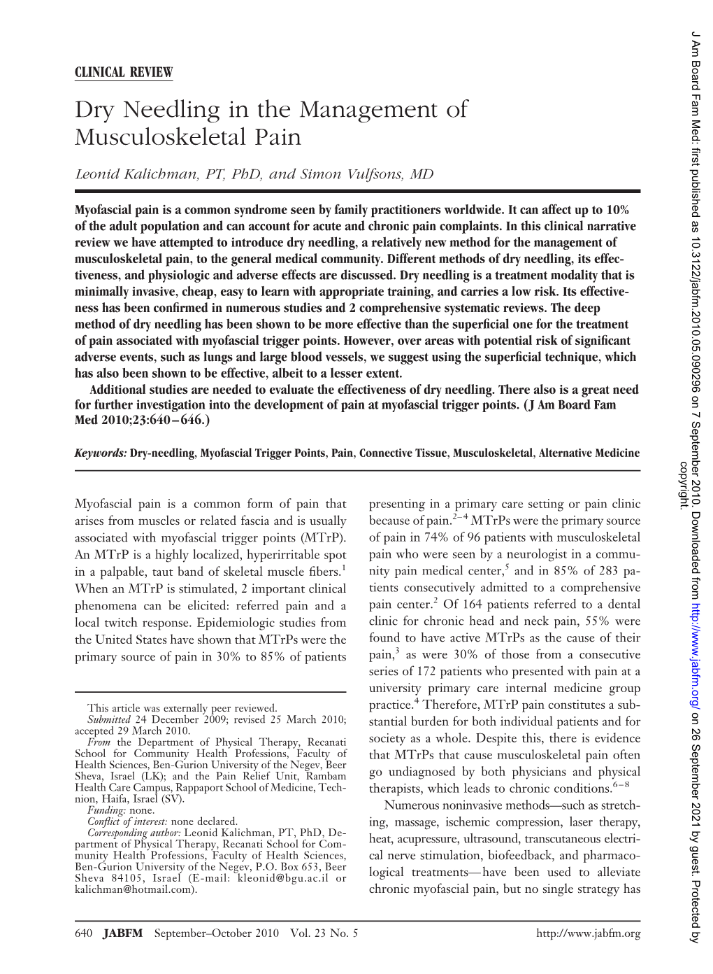 Dry Needling in the Management of Musculoskeletal Pain