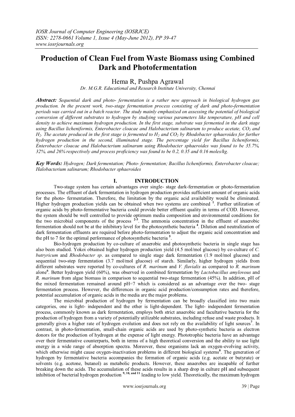 Biohydrogen Production by Sequential Dark and Photofermentation