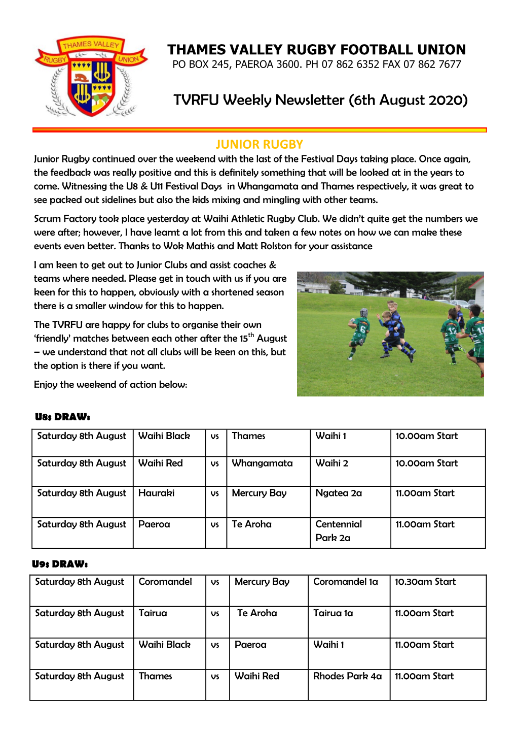 TVRFU Weekly Newsletter (6Th August 2020)