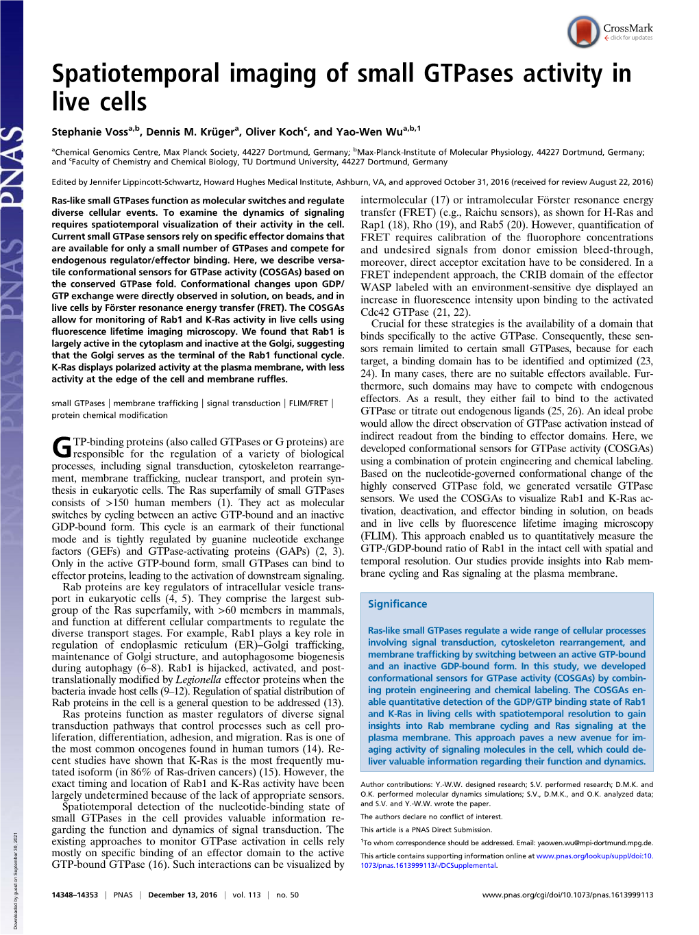 Spatiotemporal Imaging of Small Gtpases Activity in Live Cells