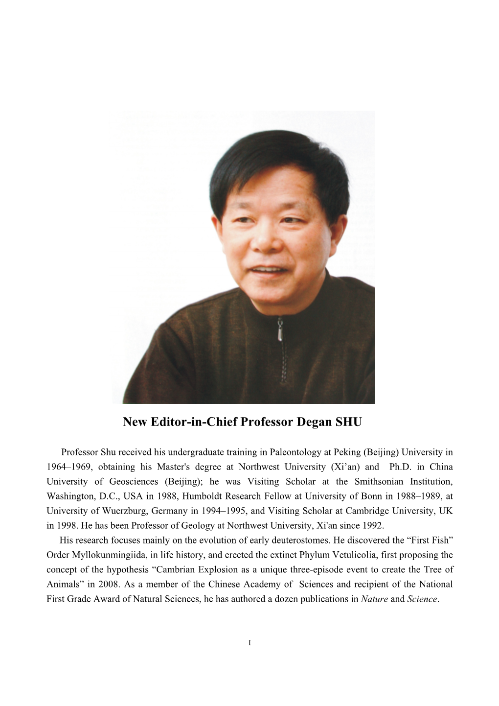 New Editor-In-Chief Professor Degan SHU