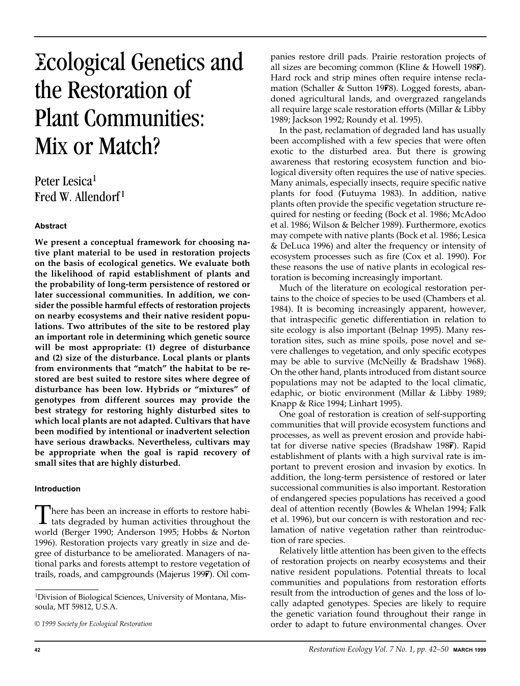 Ecological Genetics and the Restoration of Plant Communities