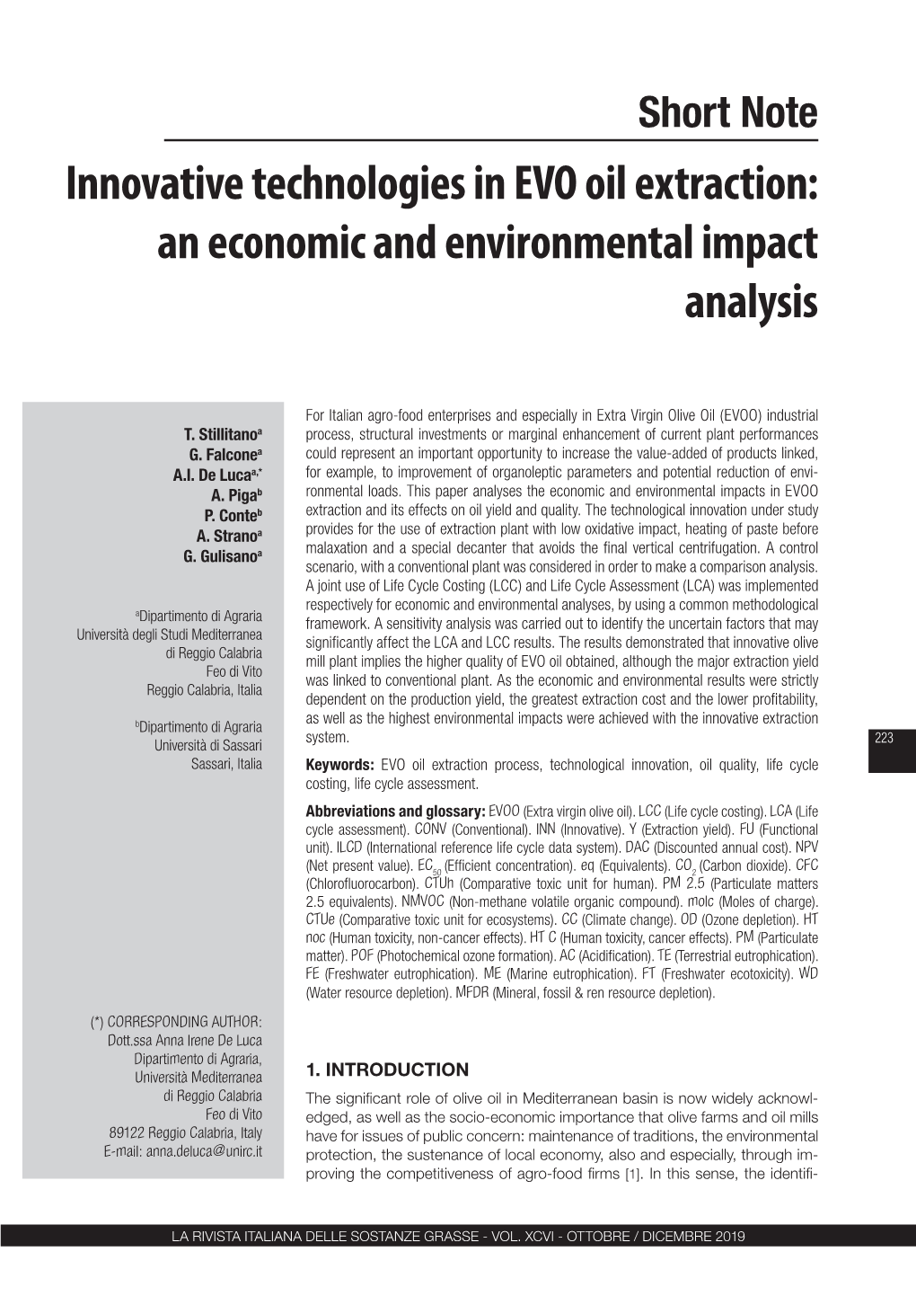 Innovative Technologies in EVO Oil Extraction: an Economic and Environmental Impact Analysis