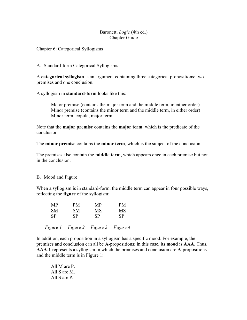 Baronett, Logic (4Th Ed.) Chapter Guide Chapter 6: Categorical