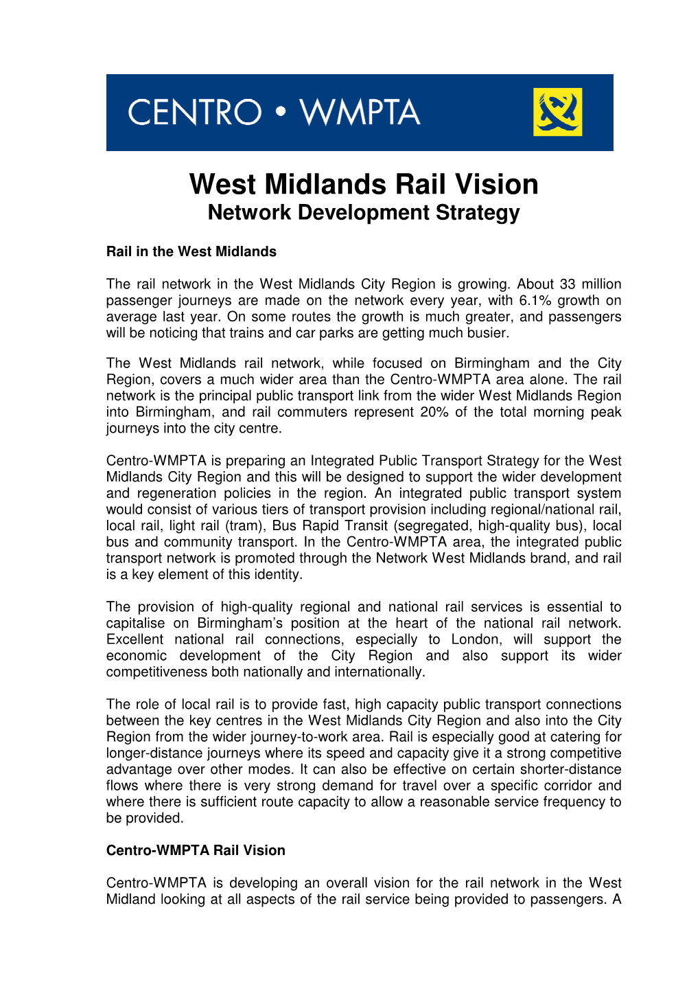 West Midlands Rail Vision Network Development Strategy