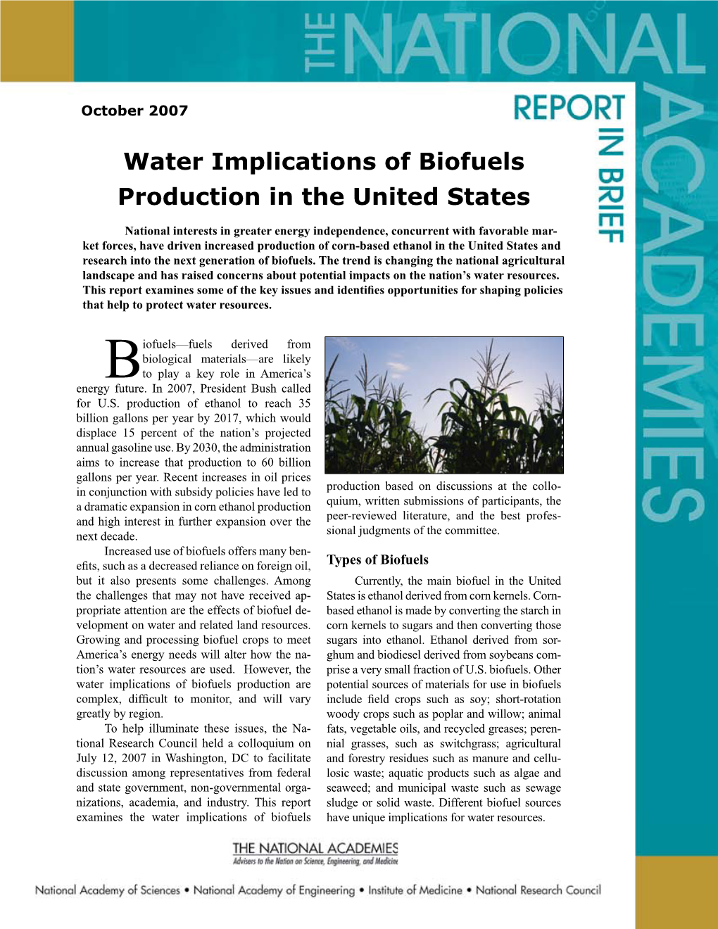 Water Implications of Biofuels Production in the United States