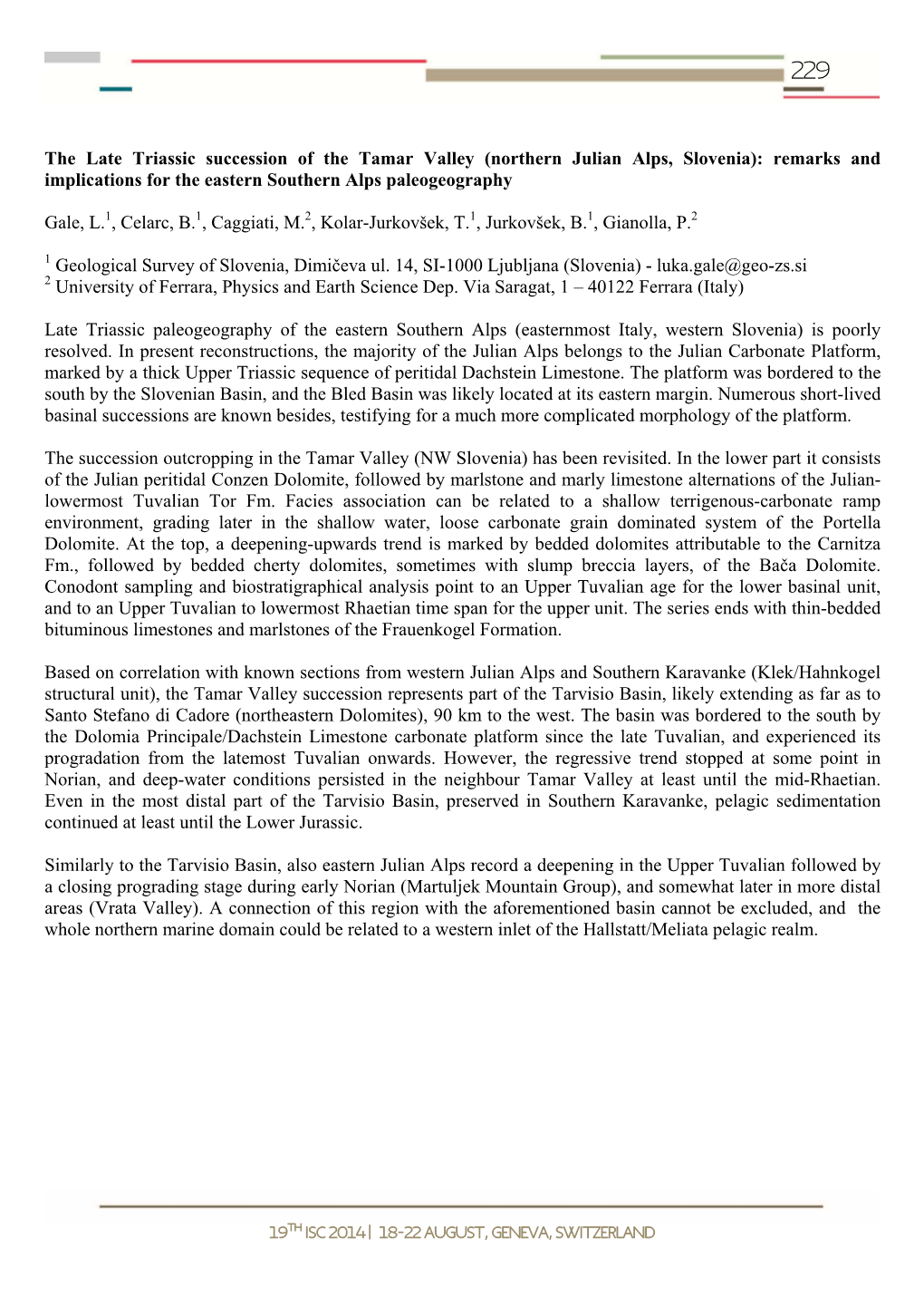 The Late Triassic Succession of the Tamar Valley (Northern Julian Alps, Slovenia): Remarks and Implications for the Eastern Southern Alps Paleogeography