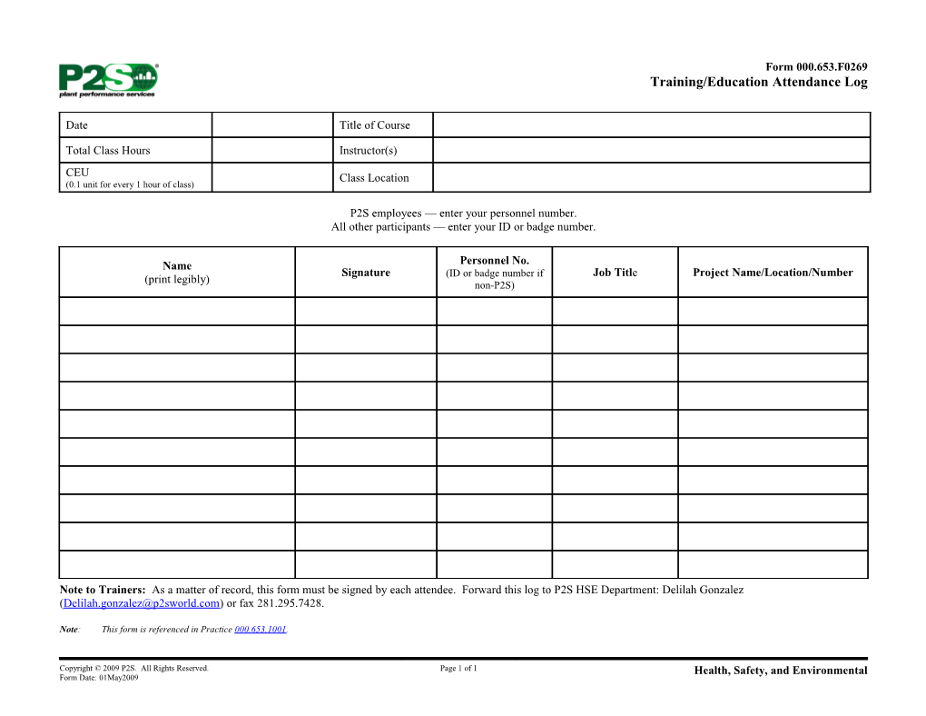 Training/Education Attendance Log