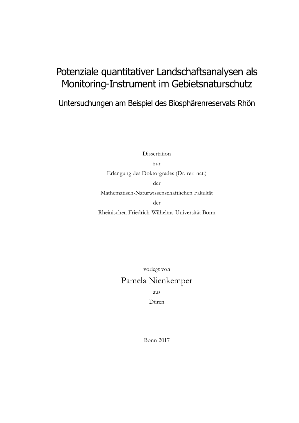 Potenziale Quantitativer Landschaftsanalysen Als Monitoring-Instrument Im Gebietsnaturschutz