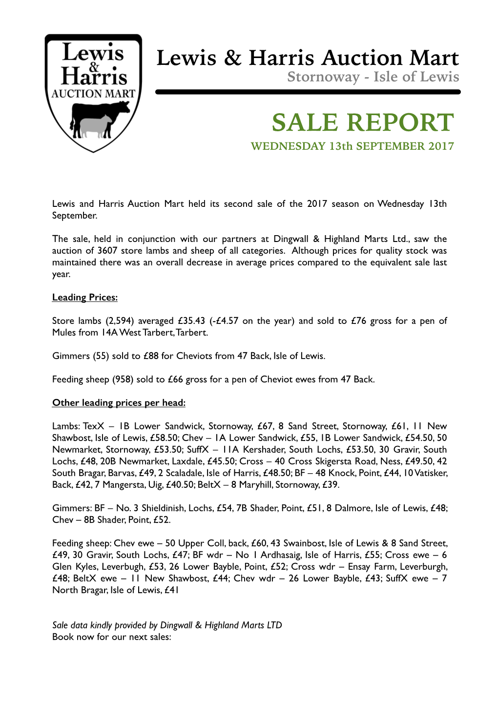 Sale Report 13Th Sep 17