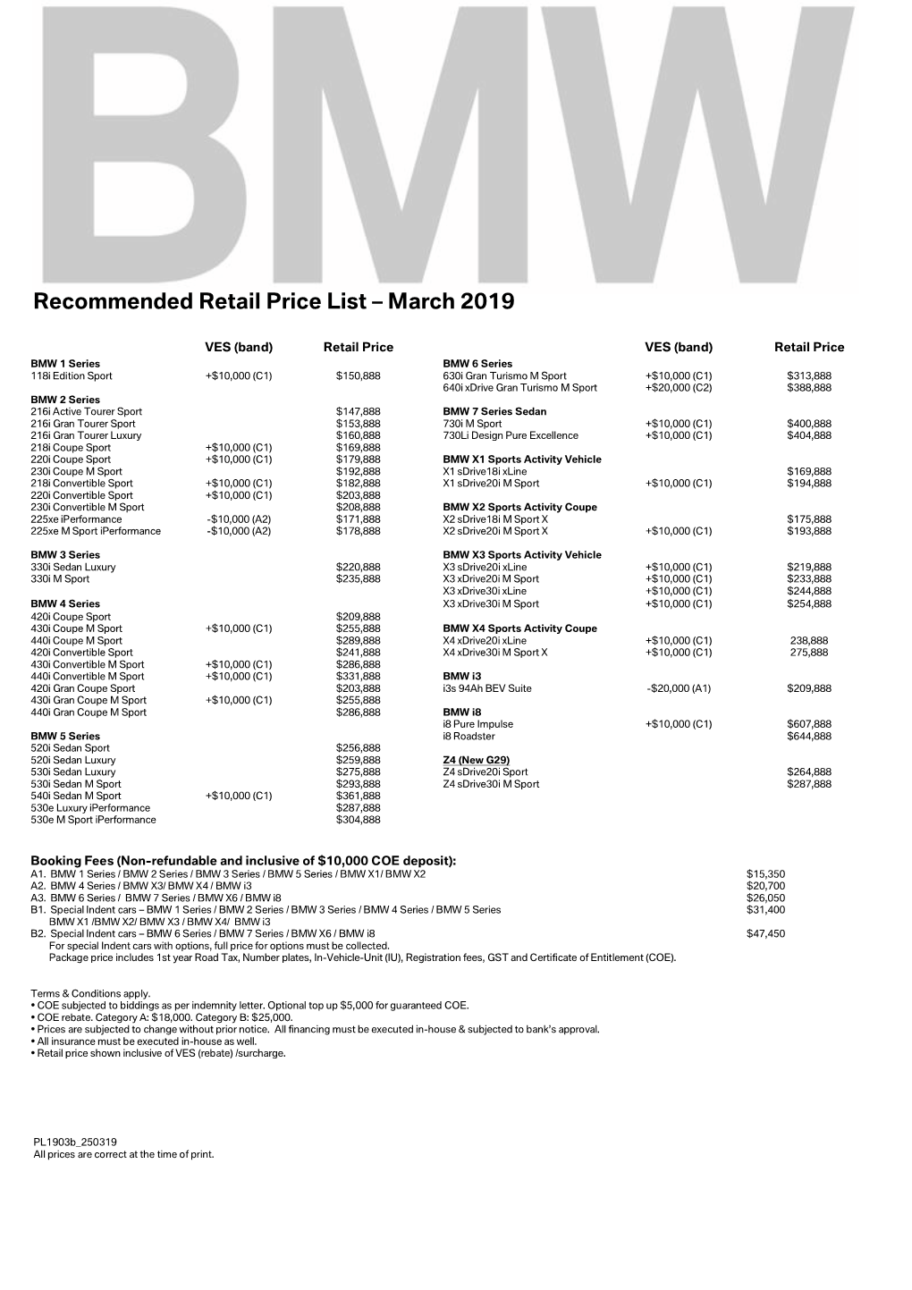 Recommended Retail Price List – March 2019