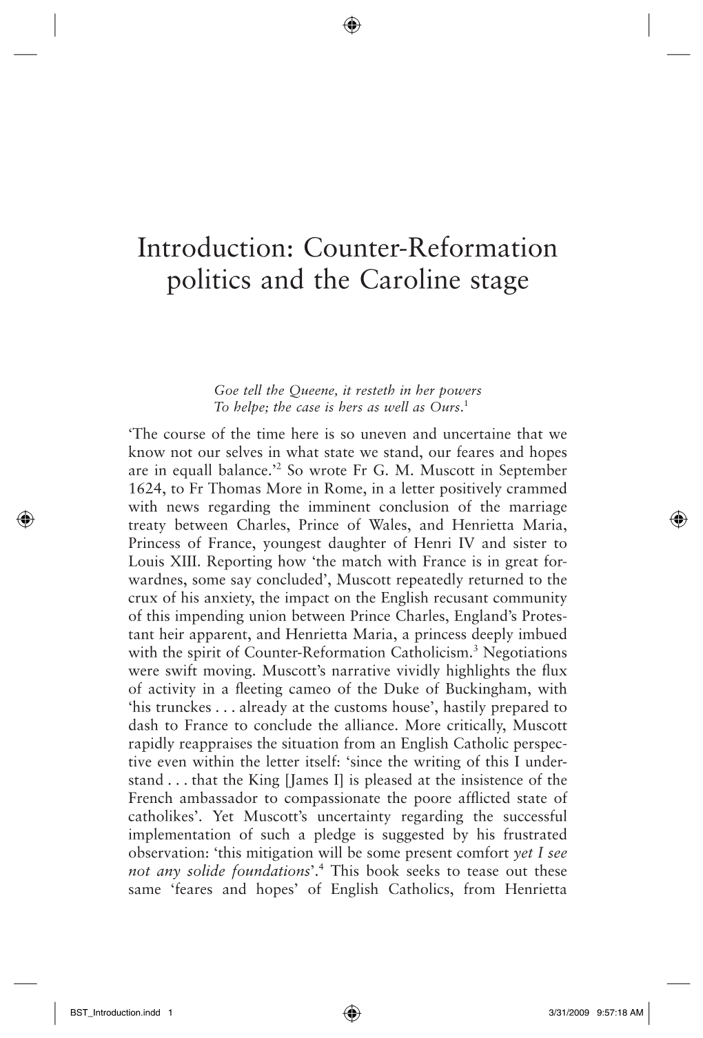 Counter-Reformation Politics and the Caroline Stage