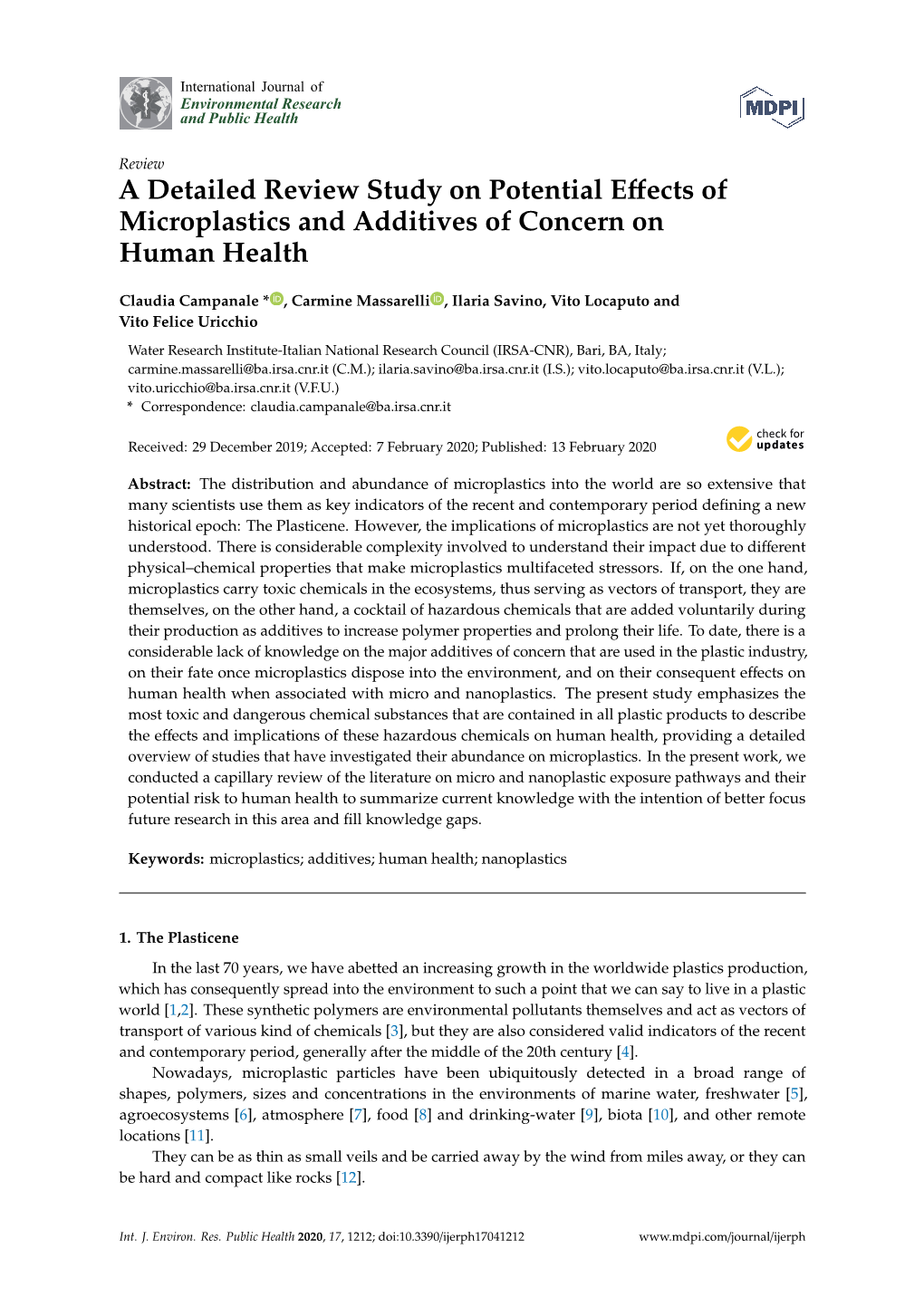 A Detailed Review Study on Potential Effects of Microplastics And