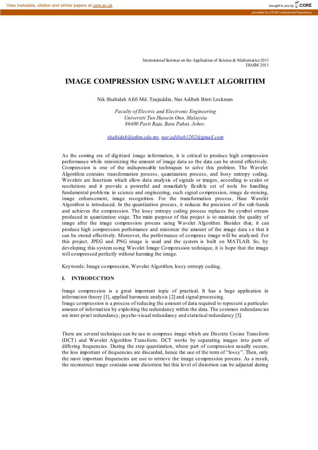 Image Compression Using Wavelet Algorithm