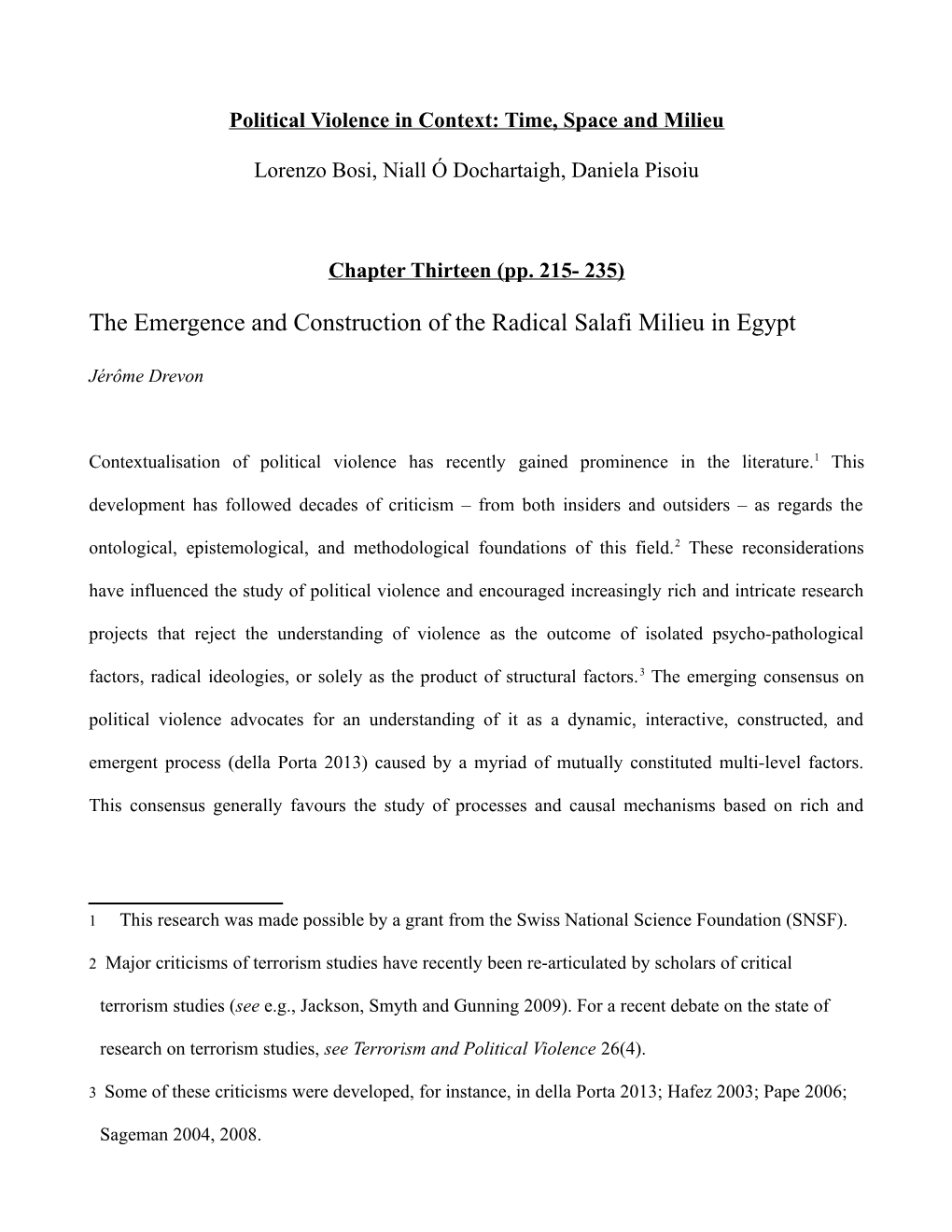 The Emergence and Construction of the Radical Salafi Milieu in Egypt