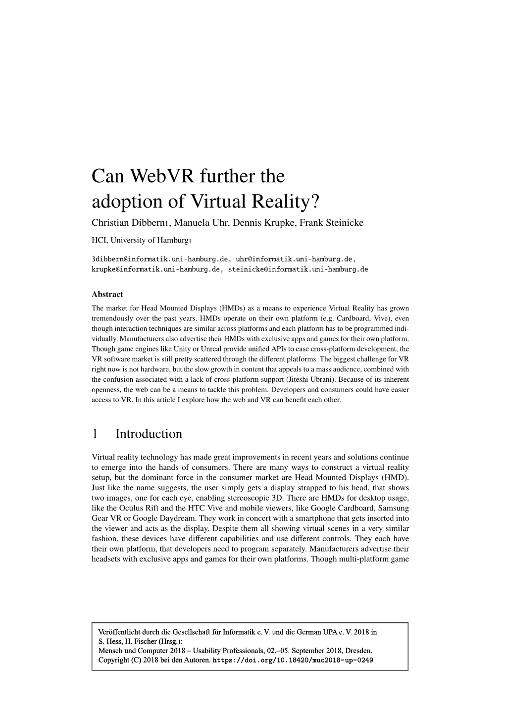 Can Webvr Further the Adoption of Virtual Reality?