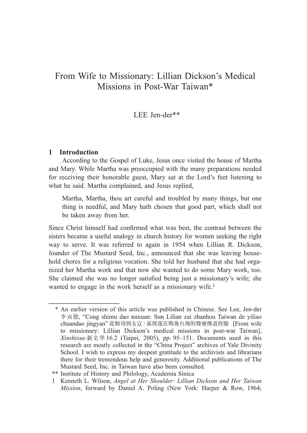 From Wife to Missionary: Lillian Dickson's Medical Missions in Post