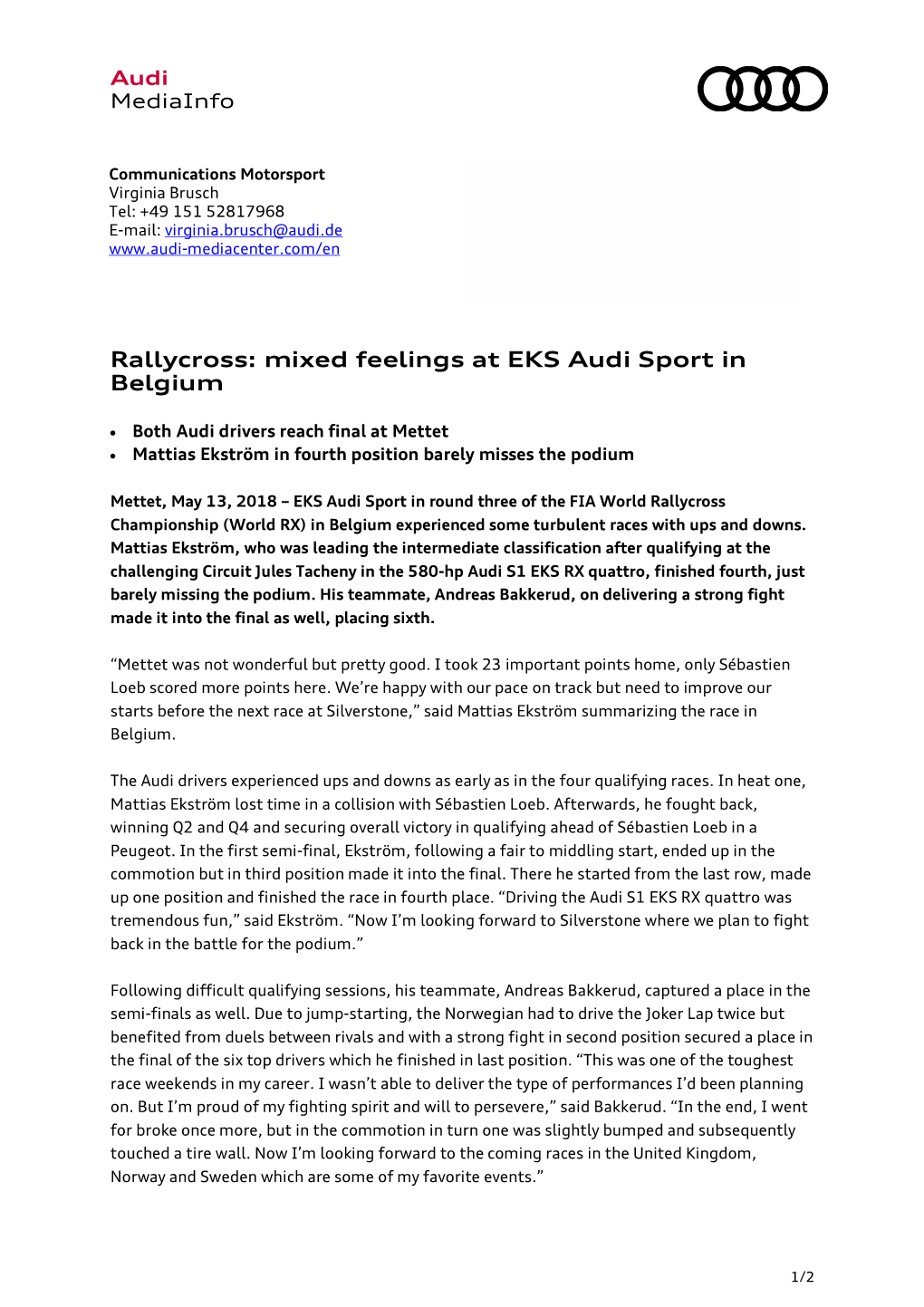 Rallycross: Mixed Feelings at EKS Audi Sport in Belgium