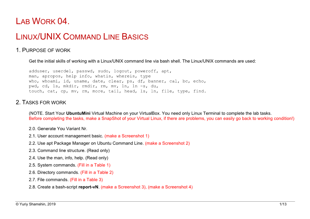 Lab Work 04. Linux/UNIX Command Line Basics