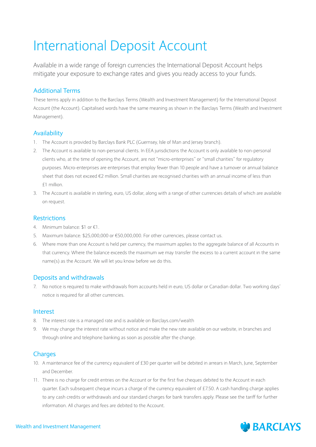 International Deposit Account