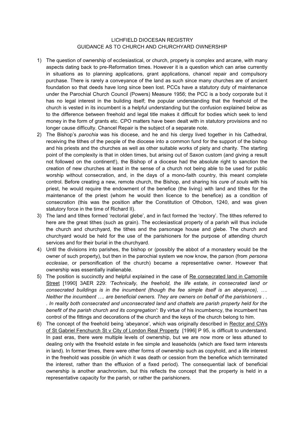 Ownership of Church and Churchyards