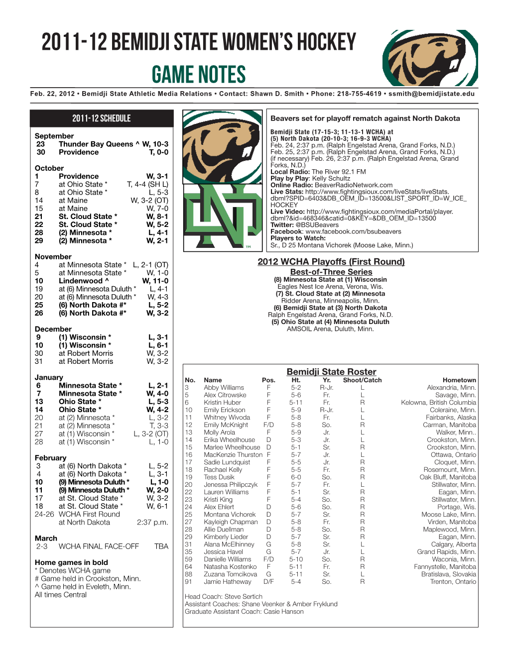 2011-12 Bemidji State Women's Hockey Game Notes