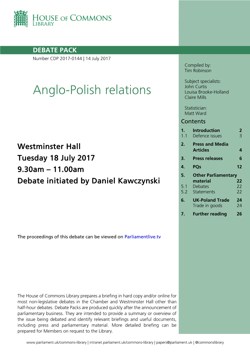 Anglo-Polish Relations Louisa Brooke-Holland Claire Mills