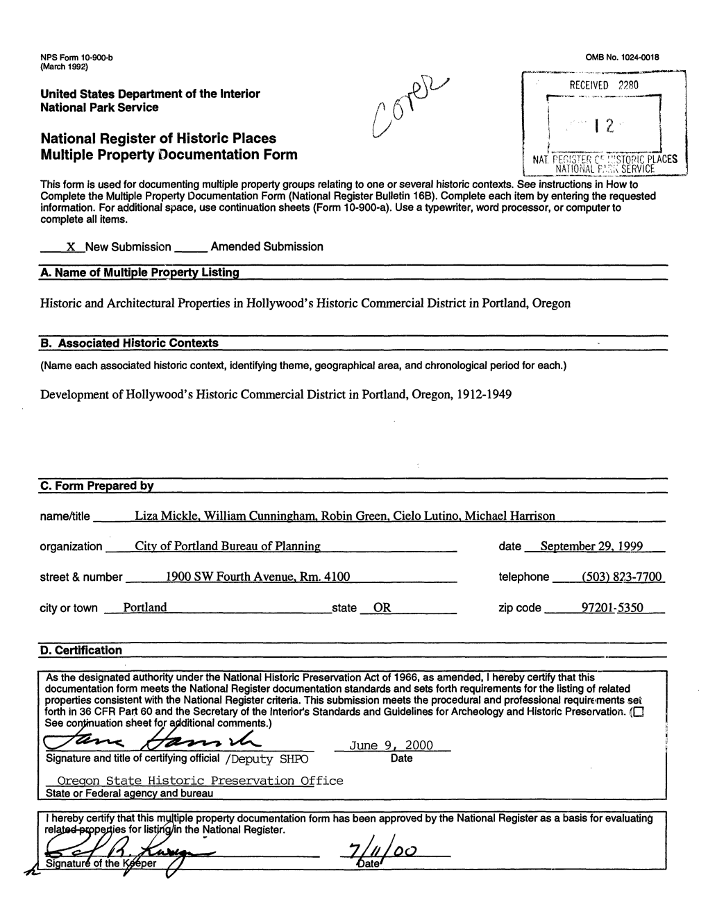 National Register of Historic Places Multiple Property Documentation Form NAT