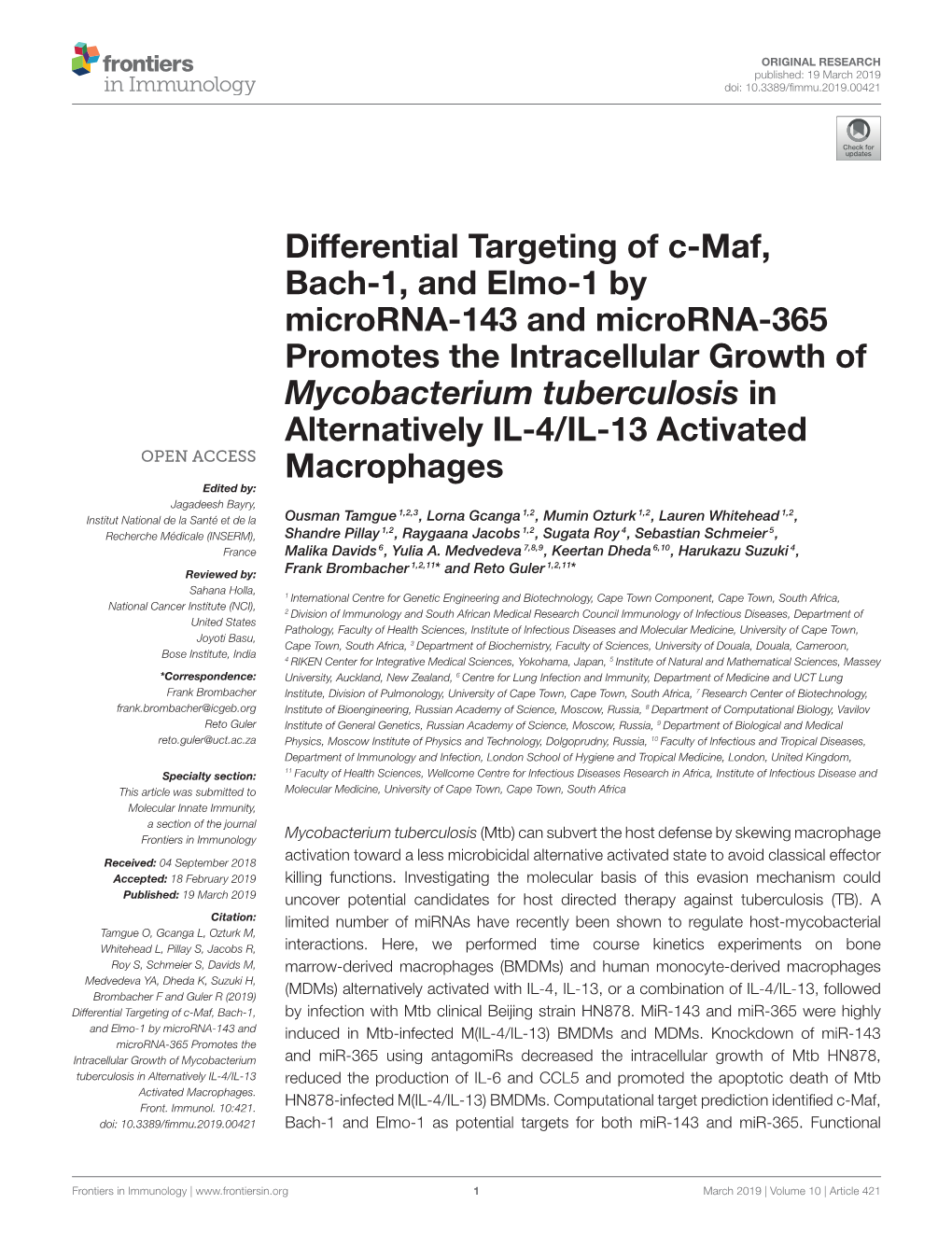 Differential Targeting of C-Maf, Bach-1, and Elmo-1 by Microrna