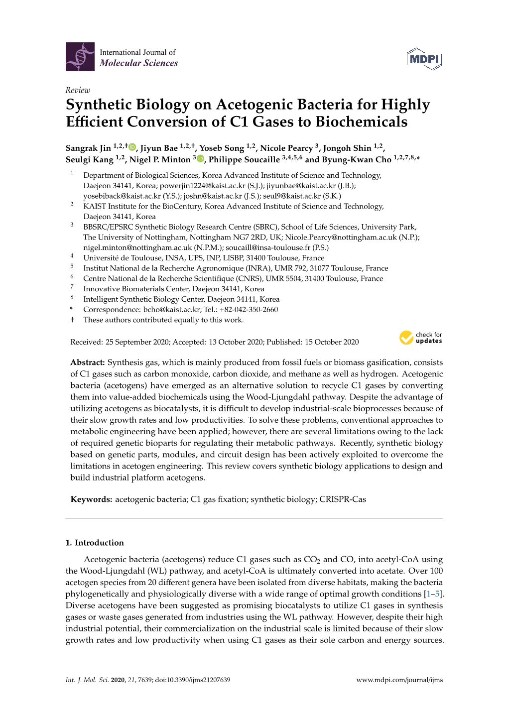 Synthetic Biology on Acetogenic Bacteria for Highly Eﬃcient Conversion of C1 Gases to Biochemicals