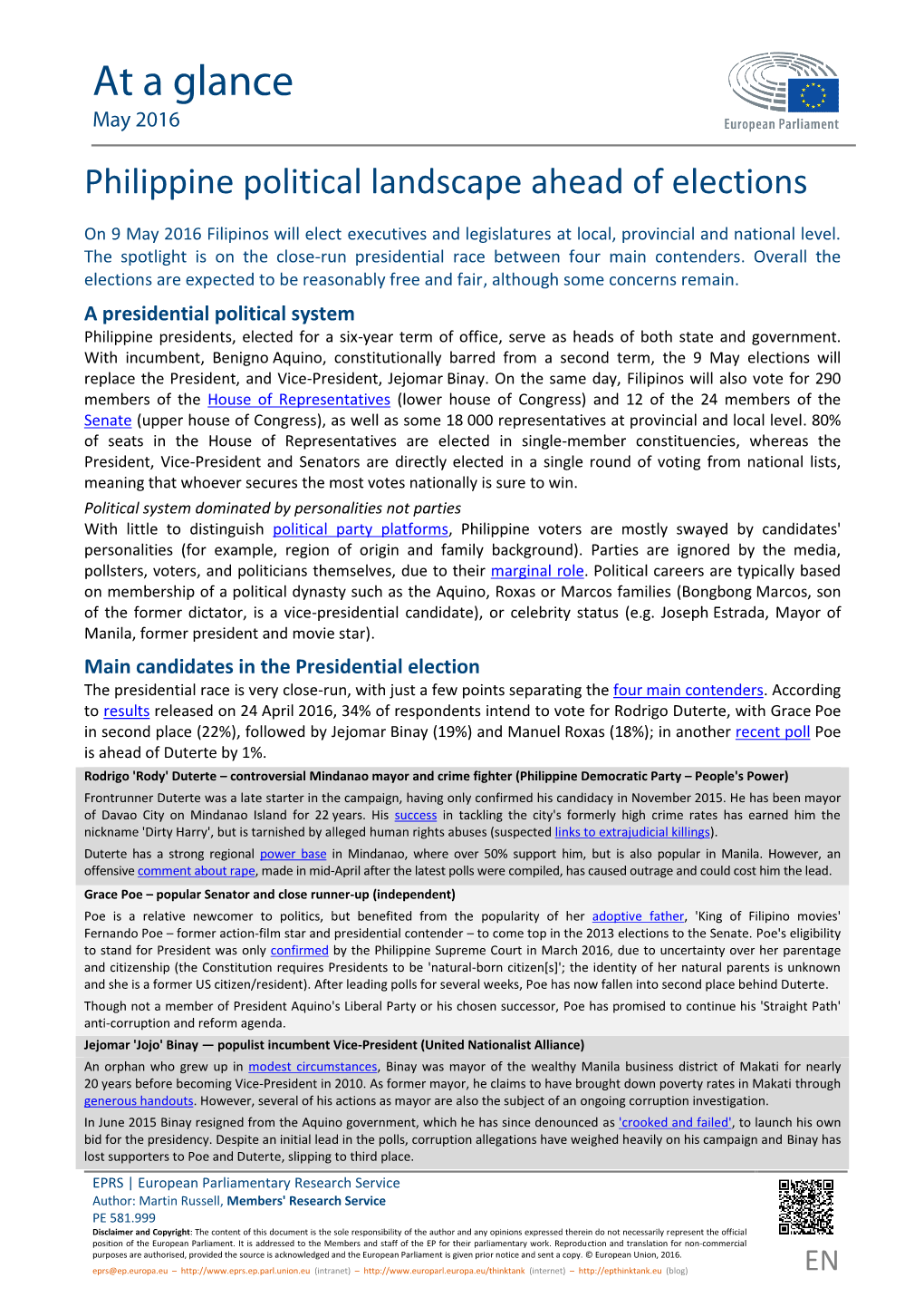 Briefing European Parliamentary Research Service