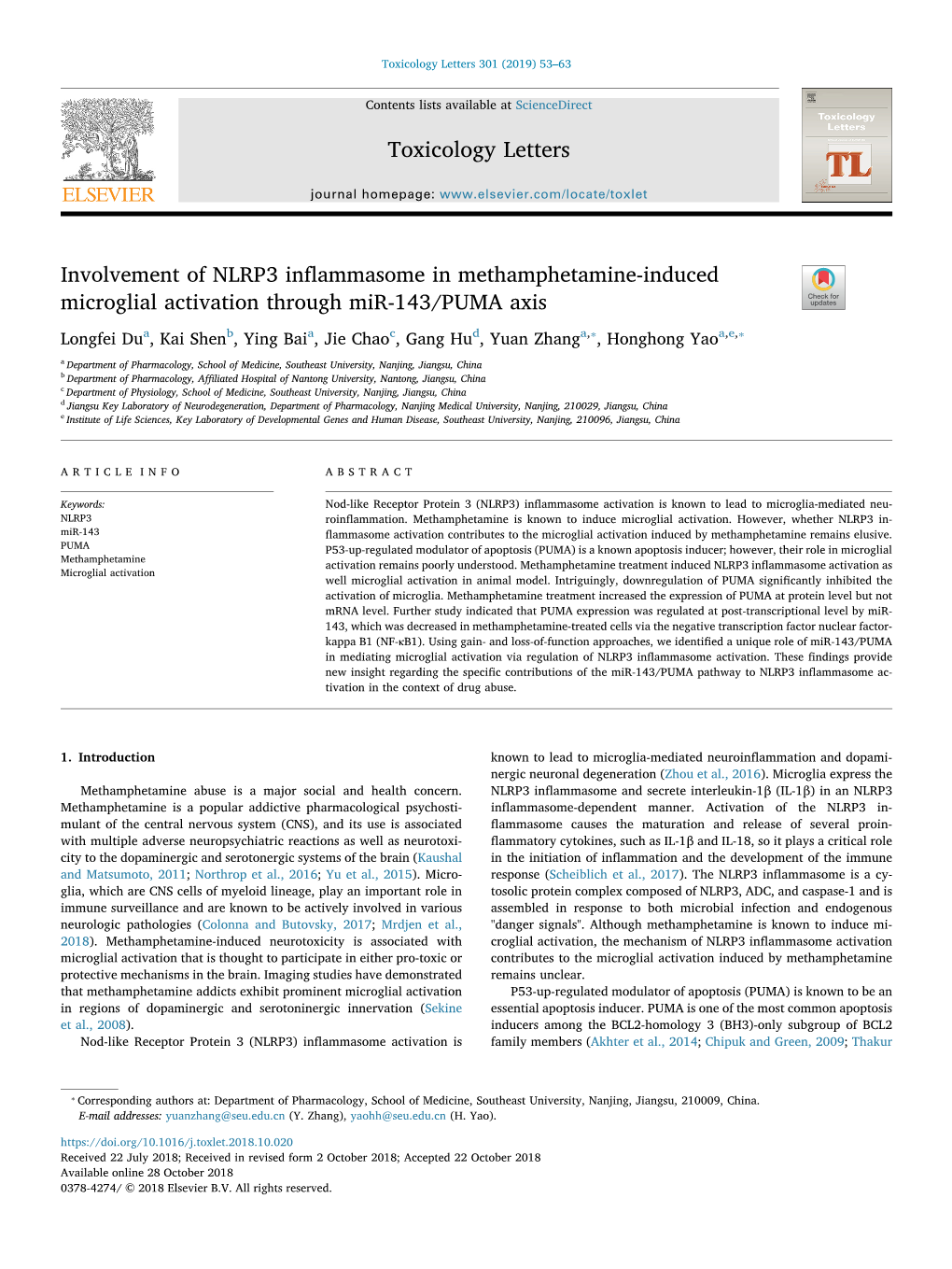 Involvement of NLRP3 Inflammasome in Methamphetamine-Induced