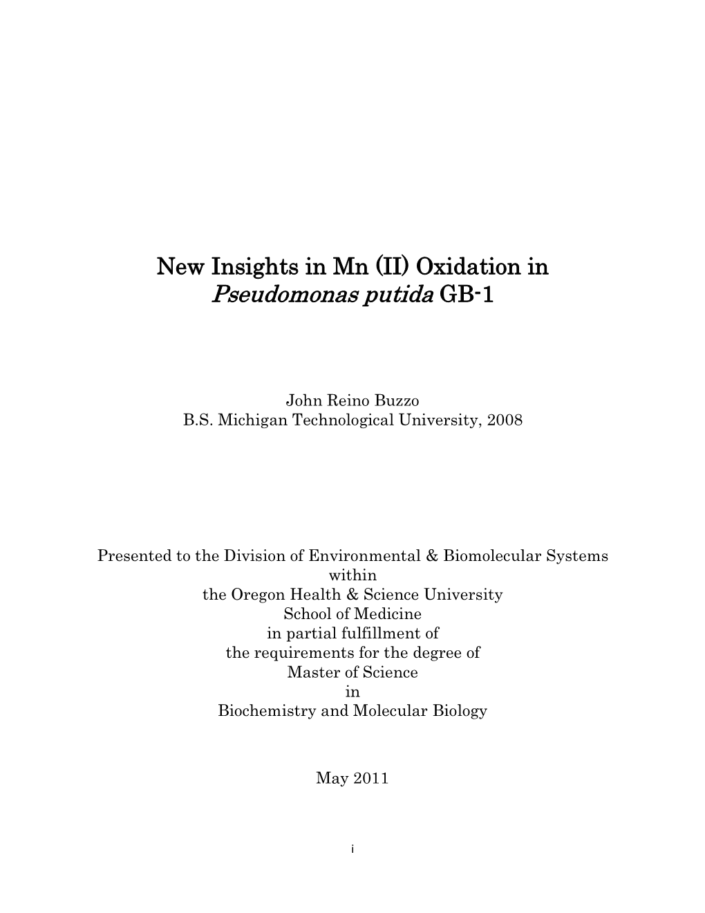 Mn (II) Oxidation in Pseudomonas Putida GB-1