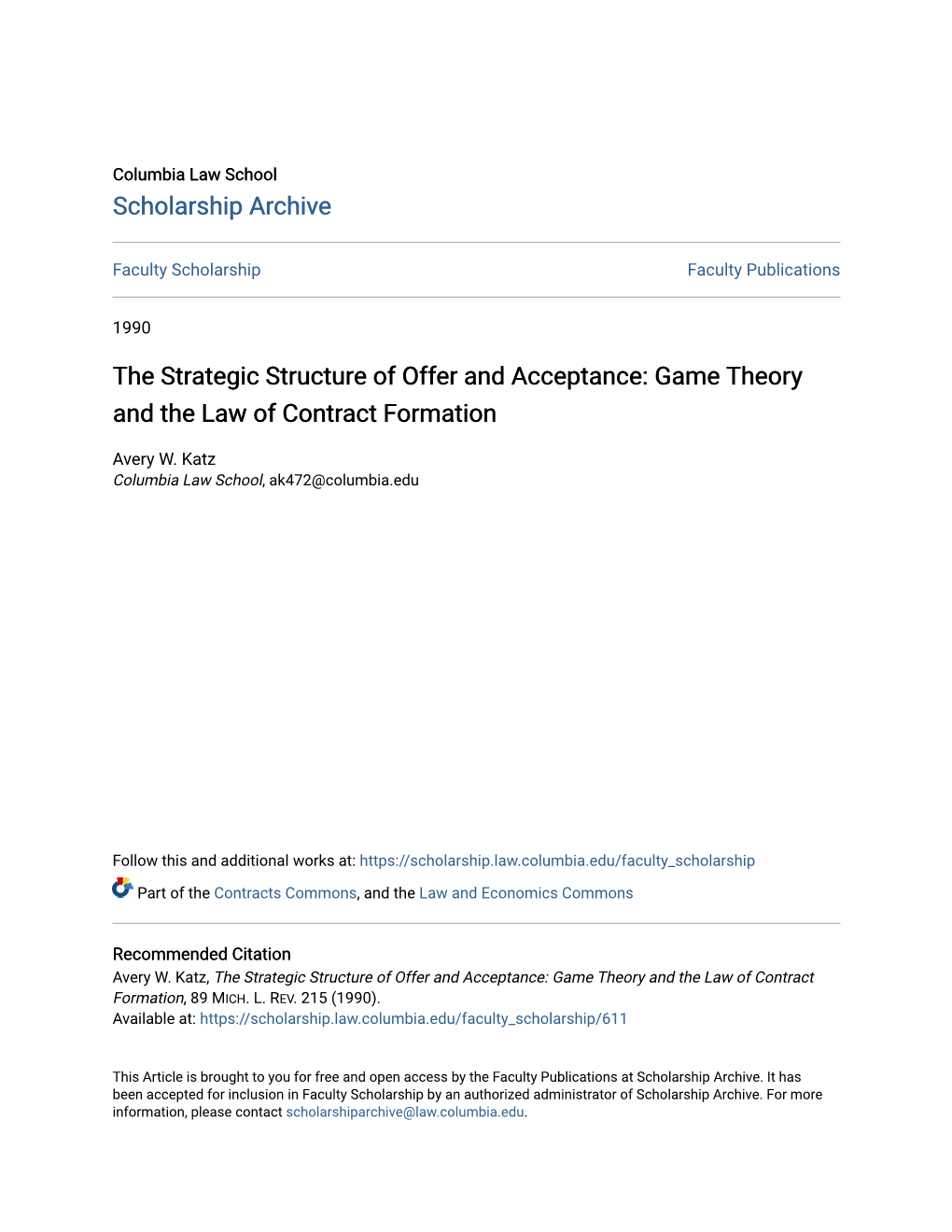 Game Theory and the Law of Contract Formation