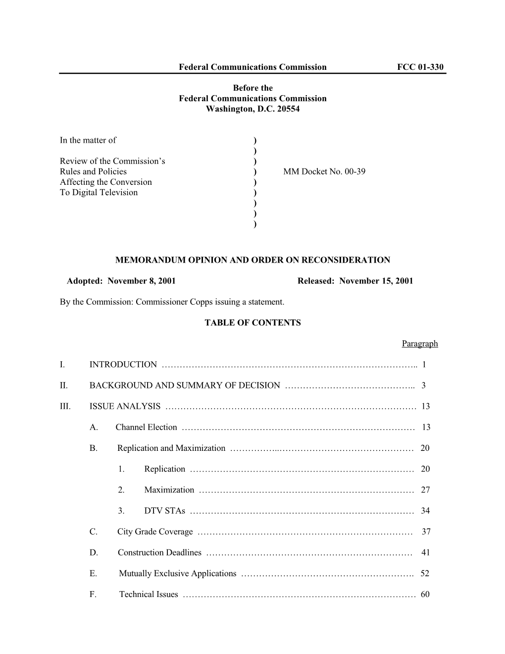 Federal Communications Commission FCC 01-330