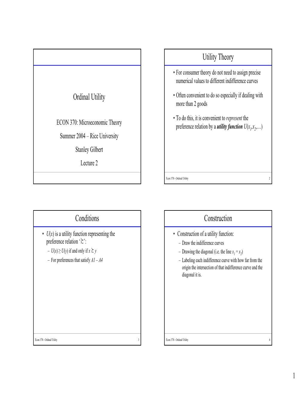 Ordinal Utility Utility Theory Conditions Construction