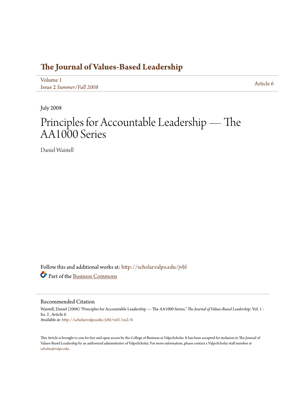 Principles for Accountable Leadership — the AA1000 Series Daniel Waistell